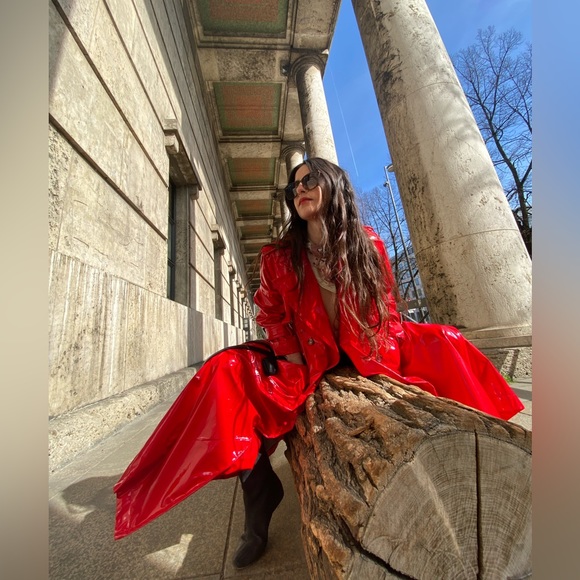 Vivetta Lacquer Red vinyl trench coat patent oversized latex rain trapeze Nerly - Picture 4 of 17